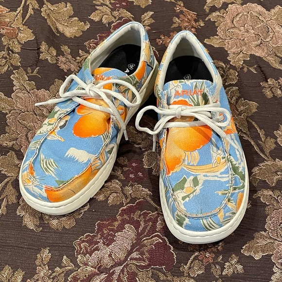 Ariat Hilo Hula Print Canvas Boat Shoe Mens size 9.5 Blue Orange Coastal Moc main image 10